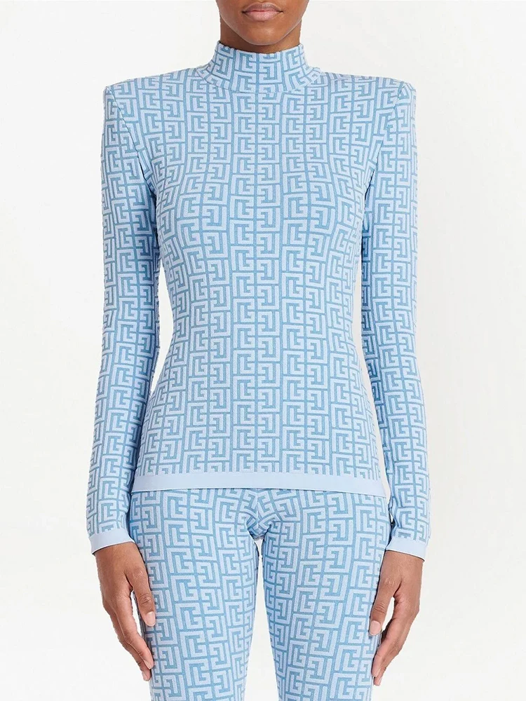 

HIGH STREET Newest 2023 Designer Fashion Women Geometric Monogram Jacquard Knit Pullover Sweater