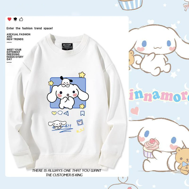 

Женская толстовка Sanrio с круглым вырезом, милый мультяшный Повседневный Топ в стиле кэжуал, обычный или флисовый, цвет Коричный, Pachacco, для осени и зимы