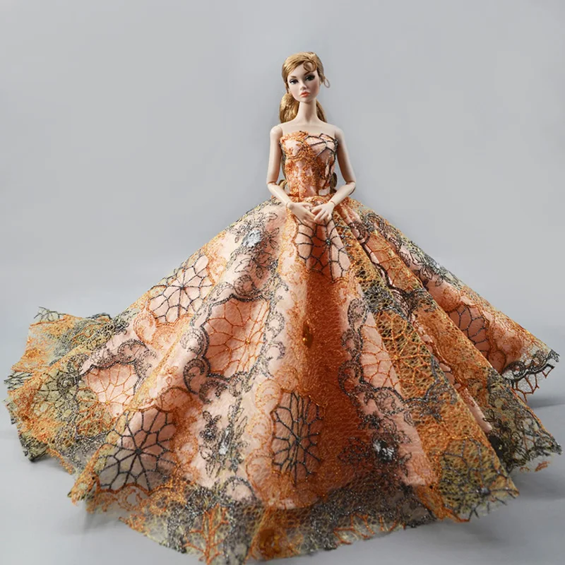 Handmade Wedding Dress For Barbie Doll Clothes Outfits Princess Evening Party Ball Long Gown Bridal Dress 1/6 Dolls Accessories