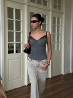 Yedinas Patchwork dentelle Camis sans manches été hauts Streetwear Sexy & Club débardeurs 2000s vêtements Y2k mode coréenne Camisole 6