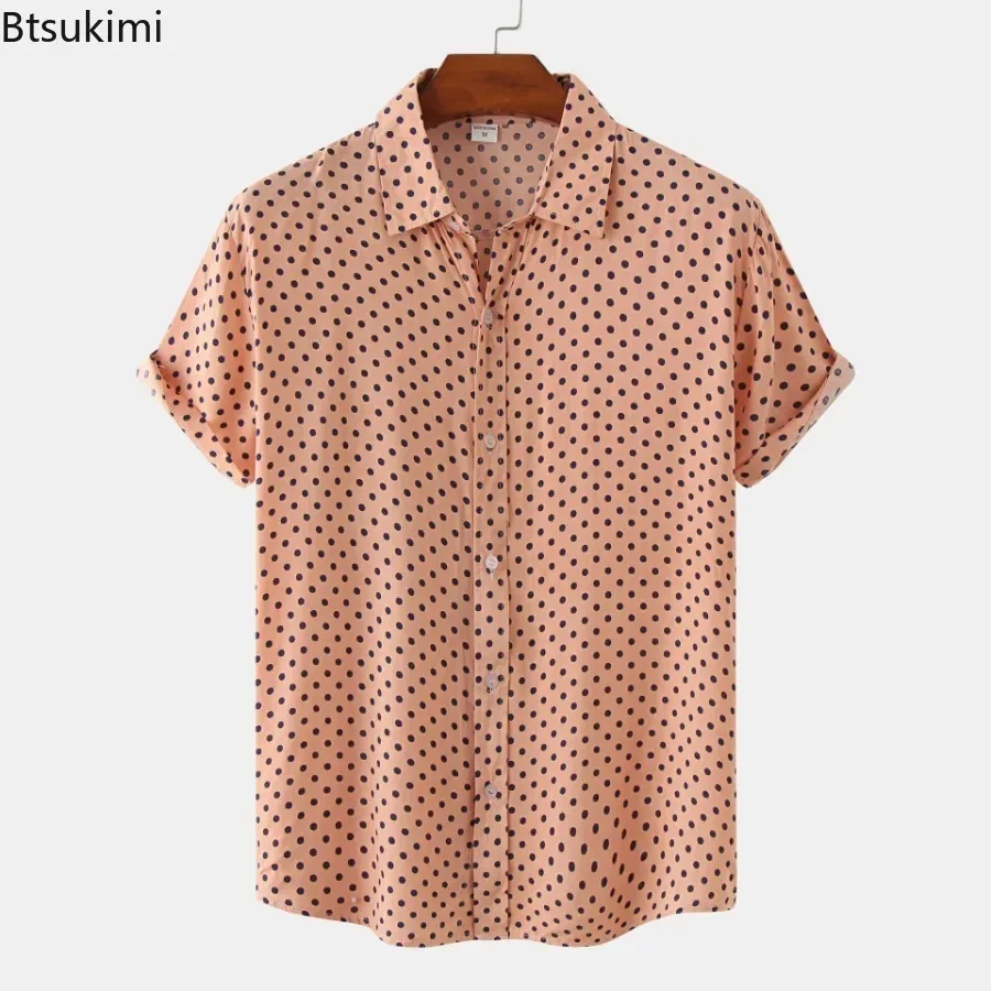 New Men's Summer Floral Shirts Hawaiian Style Short Sleeve Casual Shirt Fashion Polka Dot Blouse Vacation Camisas De Hombre