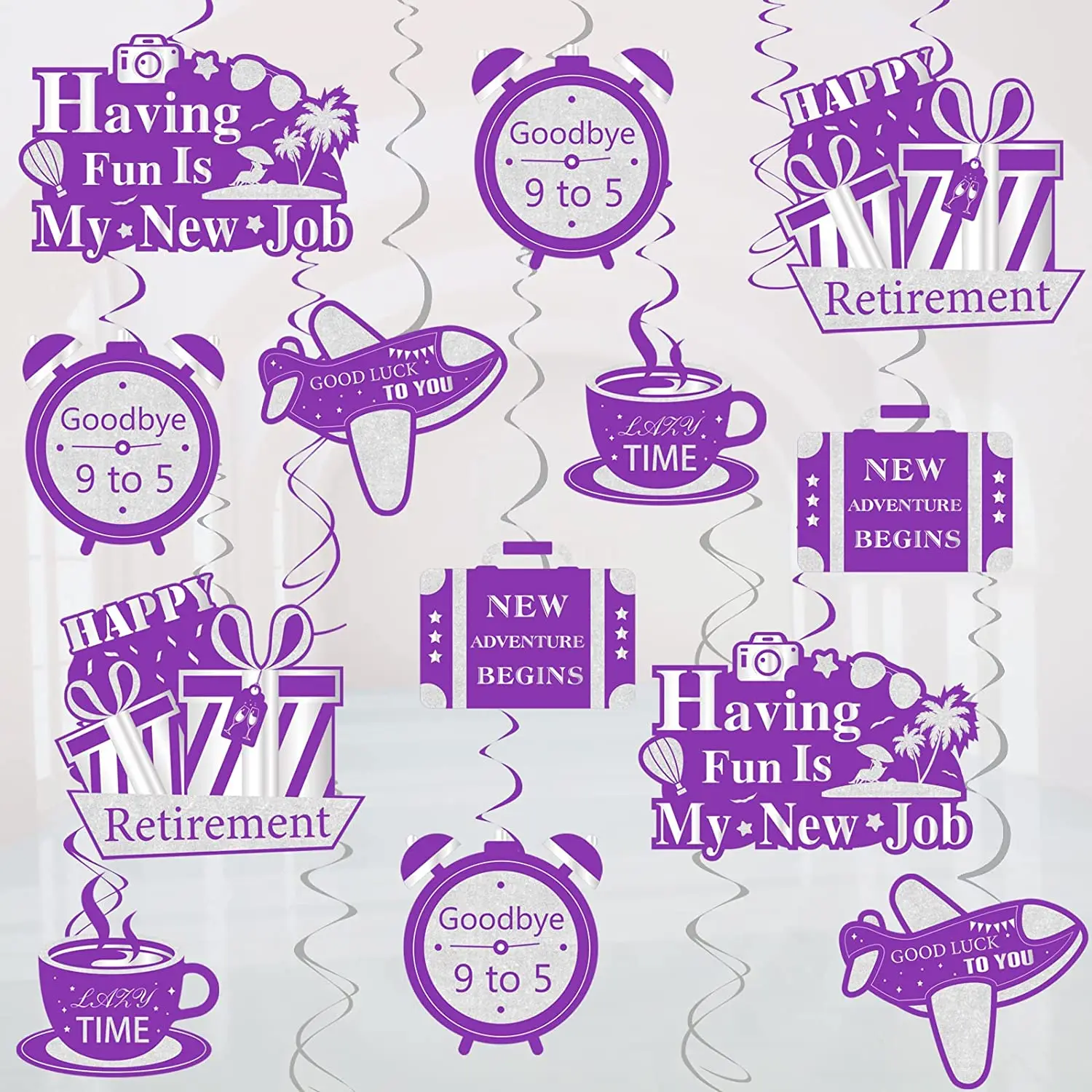 

Sursurprise-Hanging Swirls Decorations for Women, Purple, Office, Happy, Foil, Ceiling, Party, 24 Pcs