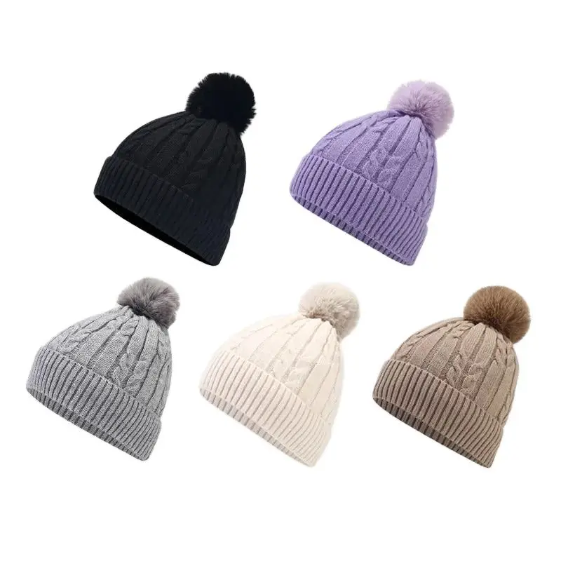

2023 Winter Acrylic Solid Thicken Knitted Hat Warm Hat Skullies Cap Beanie Hat for Girl and Women 160