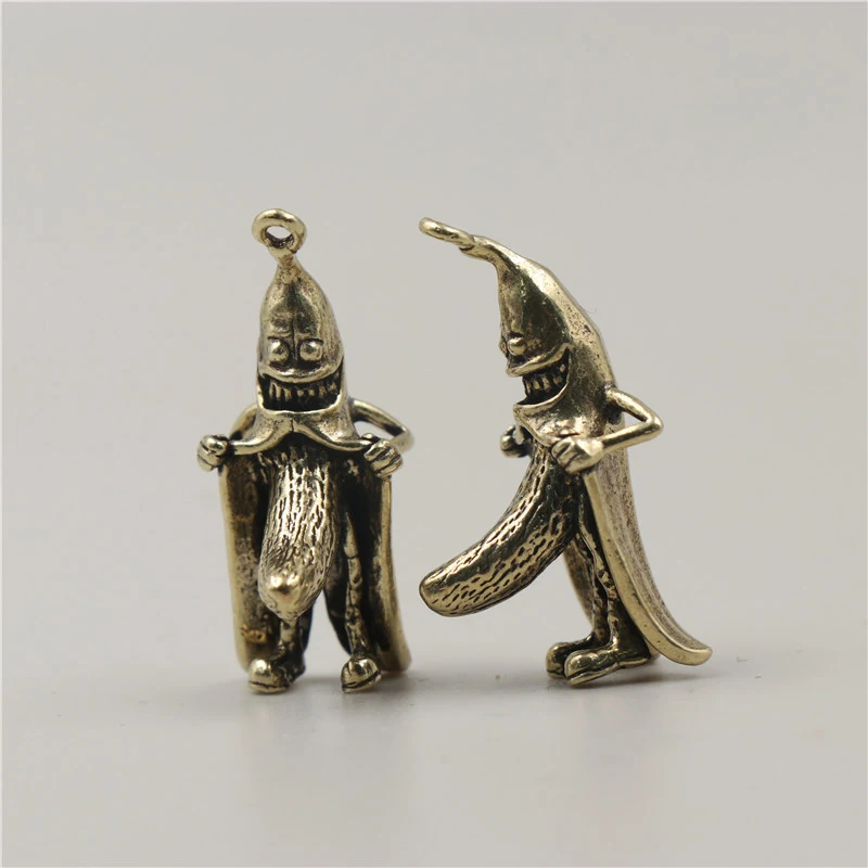 1Pcs Retro Brass Banana Man Creative Keychain Pendant Vintage Copper Desktop Ornaments Handmade Crafts Gifts