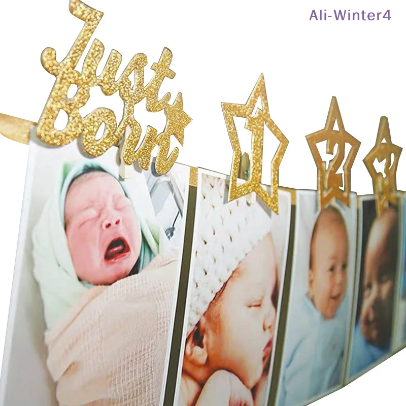【Winter4】12개월 사진 프레임 배너 첫 번째 생일 파티 장식 어린이 첫 번째 생일 남아 여아 한 살 생일 용품