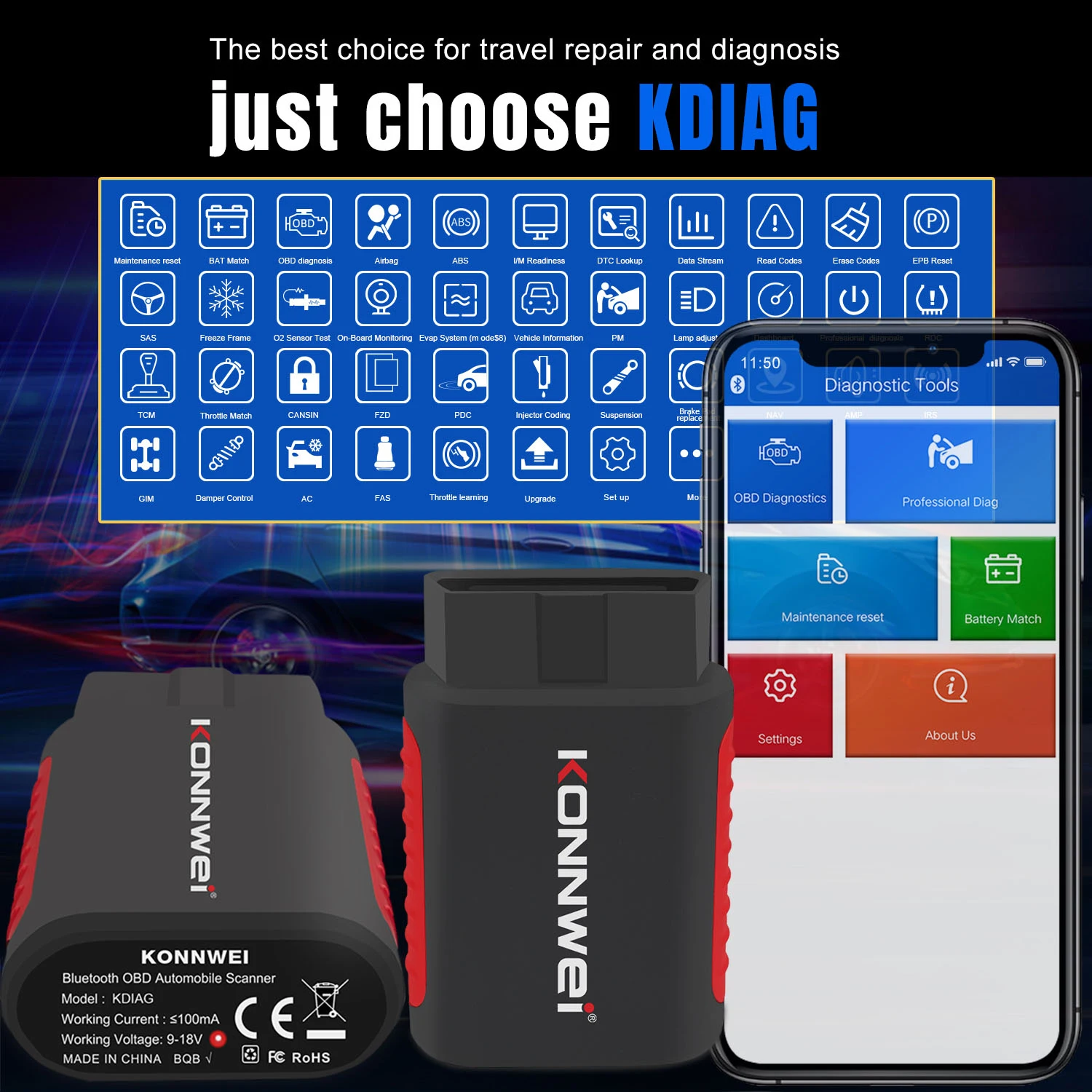 KONNWEI KDIAG 2025 Full System Auto Scanner Reset SAS EPB Service ECU Programmer OBD OBD2 Car Diagnostic Tool pk Thinkdiag MINI 4