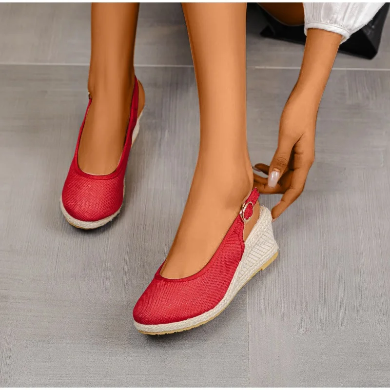 Vanessas sandals women summer slip-on shallow wedges retro ethnic female sandals