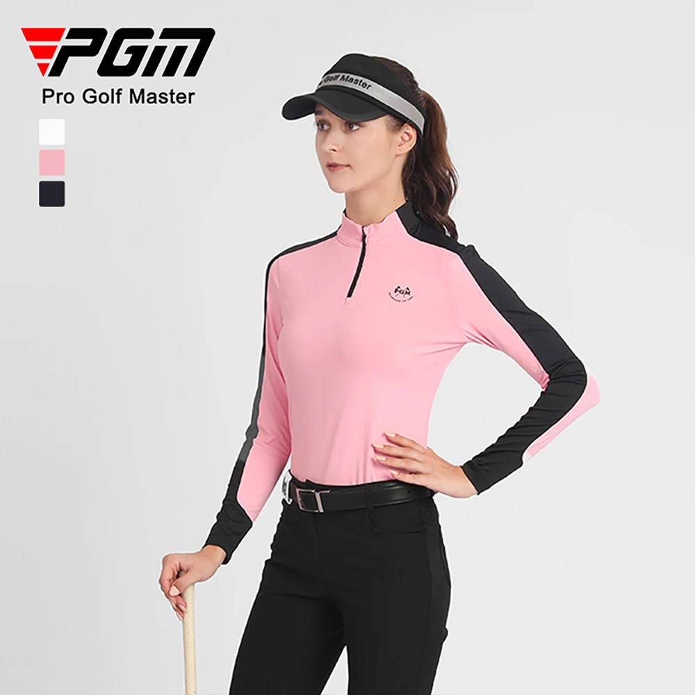 

PGM Women's Golf Long Sleeve Top Color Contrast Zipper Fashion Color Contrast T-shirt Slim Slim Apparel Golf Apparel Women YF516