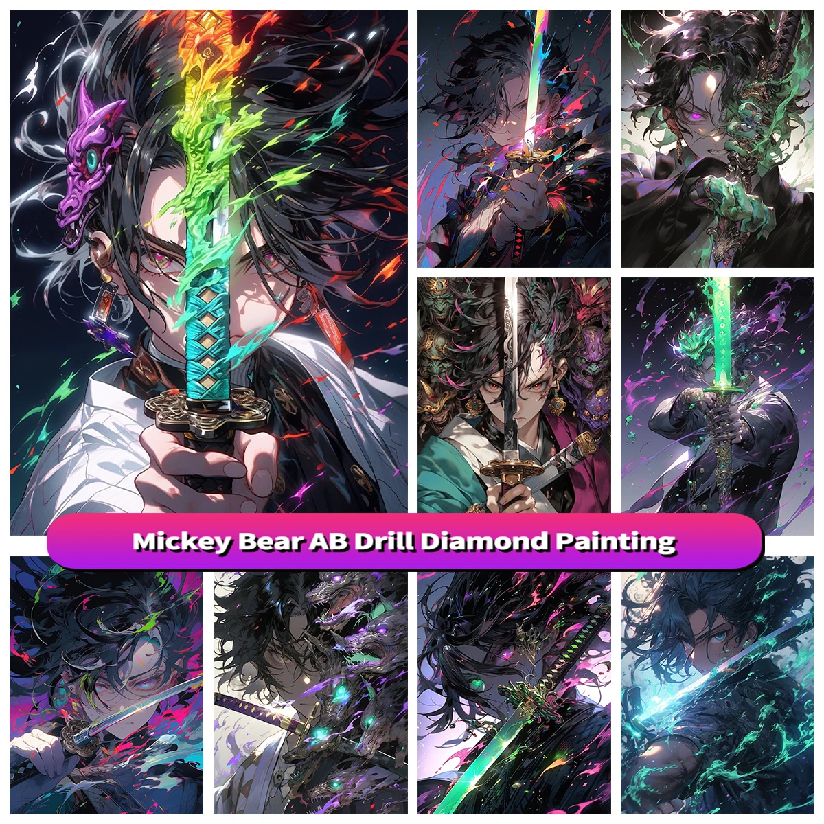 

5D Ab Diamond Painting Anime Game Diy Full Square Round Pour Glue Drill Embroidery Samurai Sword Mosaic Cross Stitch Home Decor
