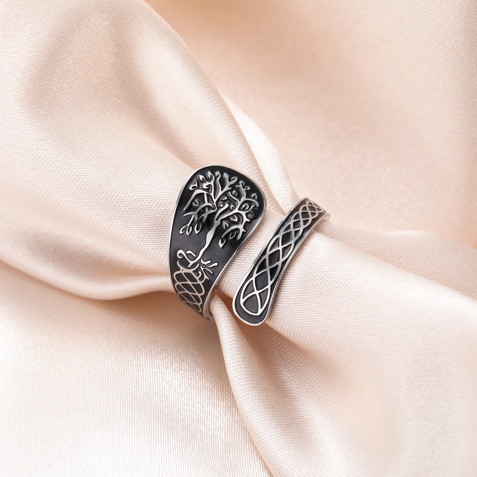Cooltime Vintage Baum des Lebens Edelstahl Ringe Schmuck Keltischer Knoten Talisman Löffel Gold Farbe Manschettenring für Frauen Männer – Detail 11