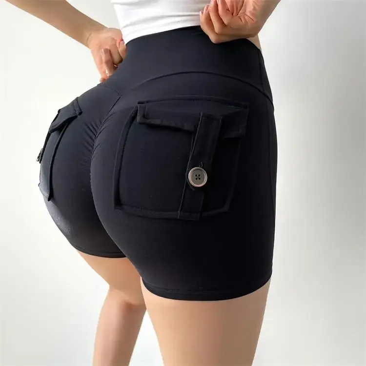 Yoga Shorts Naked Sensation Fabric High-Waisted Pocket Workout Tights Women Stretchy Elastic Activewear Fitness Sport Shorts