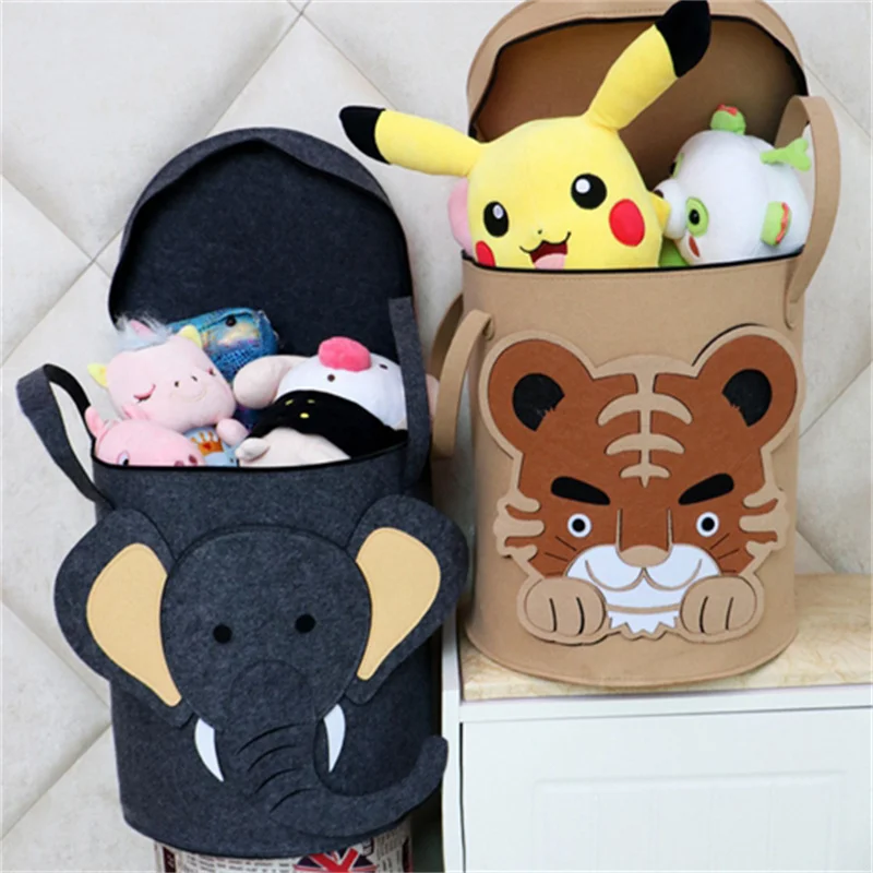

Felt Toy Storage Bucket Portable Dirty Clothes Basket Clothing Cartoon Animal Dust Bag Large Felt Bucket