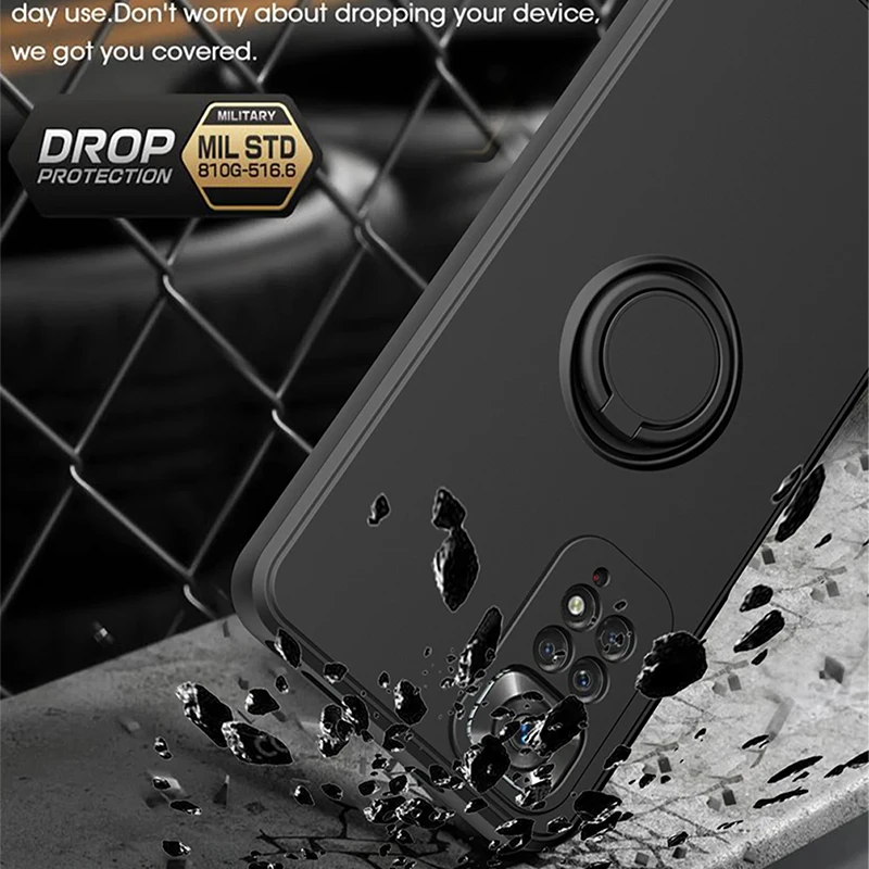 Premium Liquid Silicone Ring Holder Shockproof Phone Case - Soft Back Cover