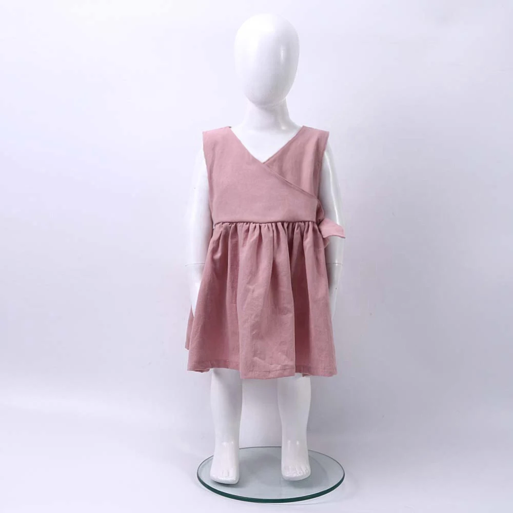

Summer Baby Girl Dress Toddler Girls Fly Sleeve Solid Ruffles Sleeveless Sundress Linen Cotton Gown A-Line Party Dresses