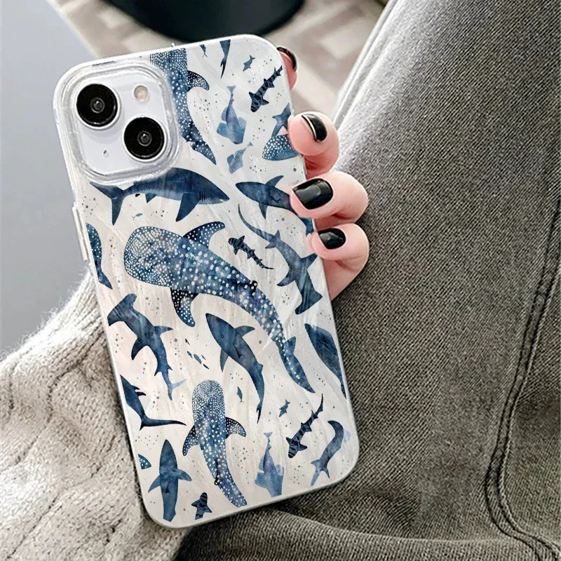 Luxury Silver Laser Shark Whale Phone Case