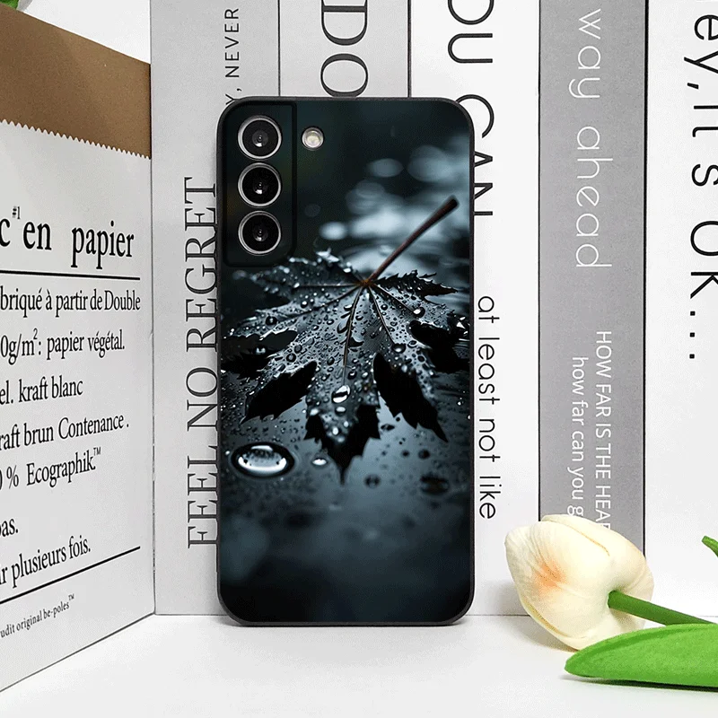 Stylish Black Maple Leaf Printed Phone Case - Soft Back Cover