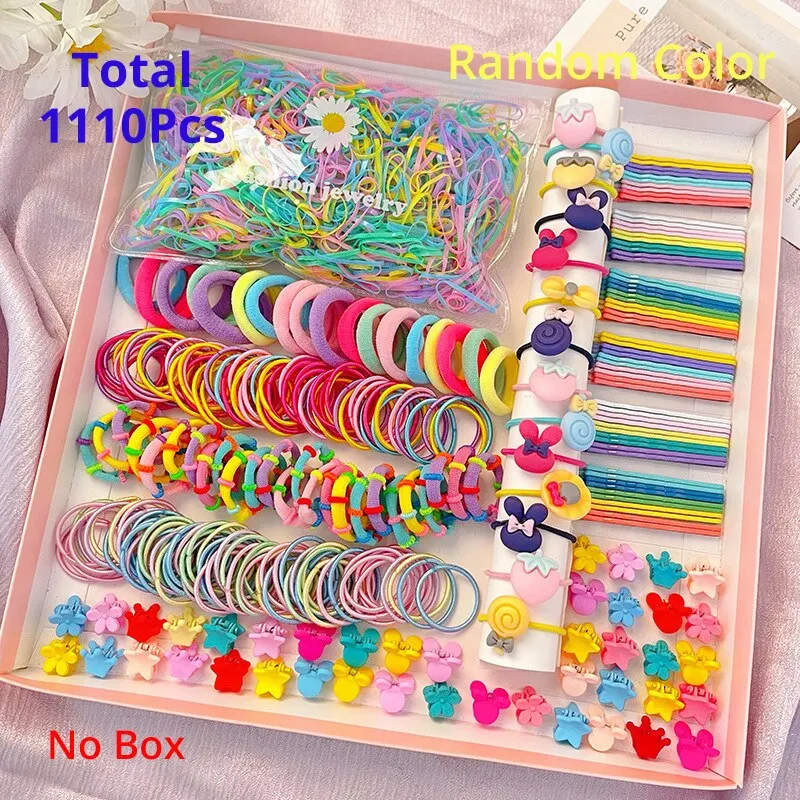 1100PCS Girls Hair Accessories Kit, Kids Styling Play Set with Hair Bands Clips Ties, DIY Hairstyle Doll Toy Gift