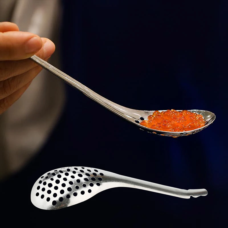 56 Holes Caviar Spoon Stainless Steel Kitchen Cooking Gadgets Colander 1Pc