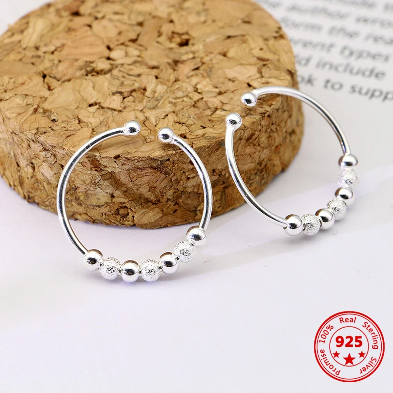925 Sterling Silver Fidget Beads Adjustable Ring For Women Men Rotate Freely Anti Stress Anxiety Fashion Jewelry