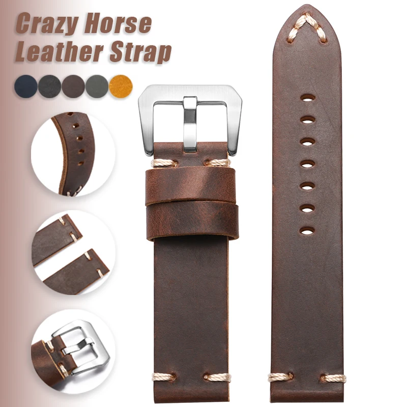 Vintage Crazy Horse Cowhide Leather Watch Band - Sport Replacement Bracelet