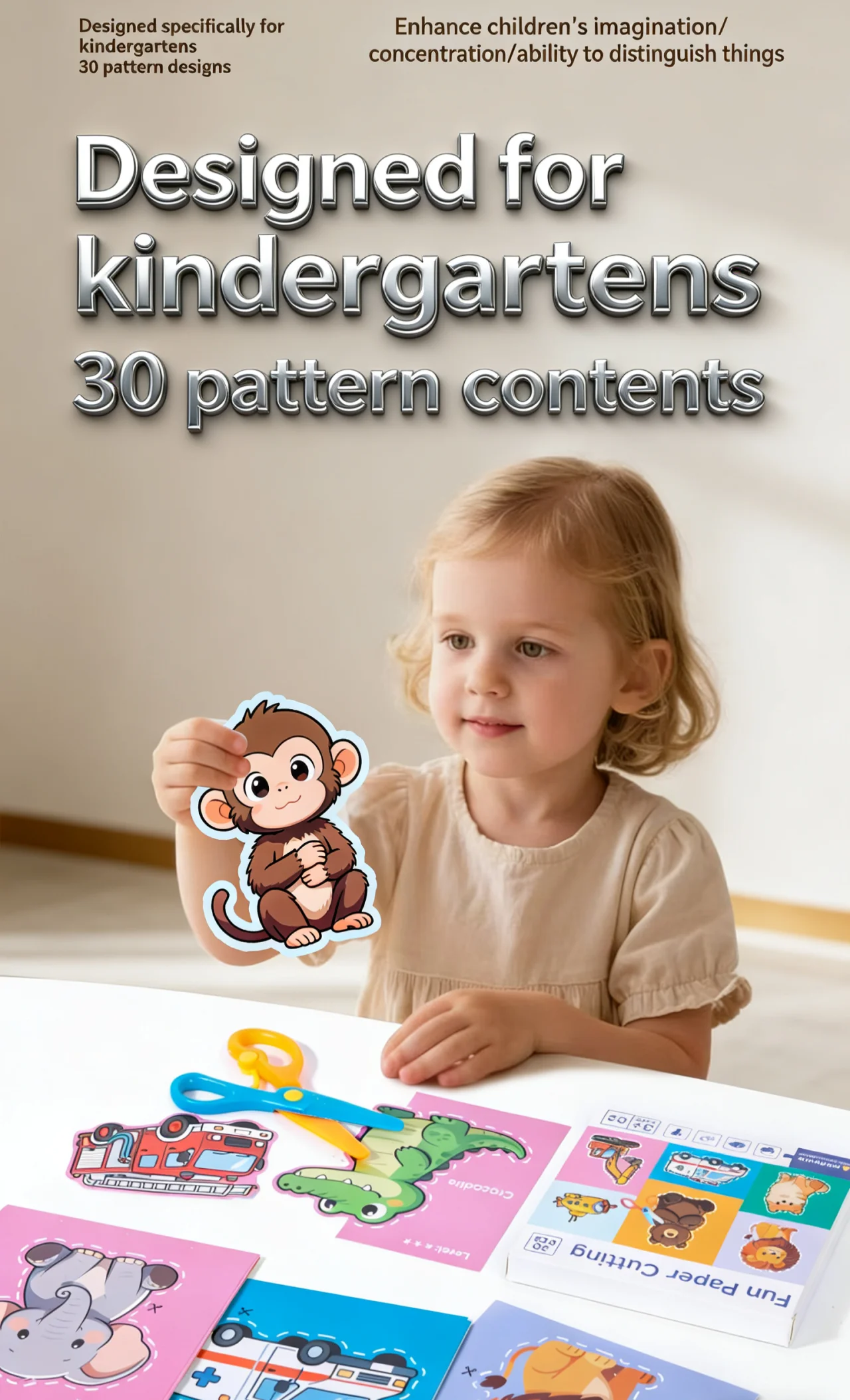 Kindergartenspezifischer Spaß beim Papierschneiden von Se-Cartoon-Mustern, sichere Rückprall-Schere, trainieren Sie praktische Fähigkeiten, Brainpower-Kleinkinder – Detail 3