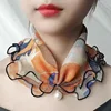New Fashion Neck Collar Print Shiny Variety Loop Scarf Ruffle Lace Scarf Pearl Pendant Organza Chiffon Scarves Bandana Headband 3