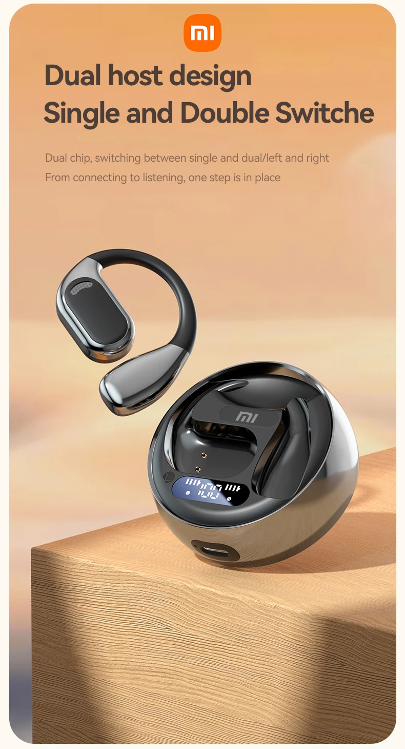 XIAOMI TWS M76 Wireless Earphone Bluetooth Ear Hook Sport Running Headphone HIFI Stereo Sound LED Display Headset Built-in Mic