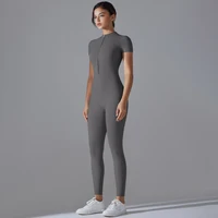 Yoga Set Women's Jumpsuits One-Piece Suit Zipper Short Sleeve Gym Push Up Workout Clothes Fitness Bodysuit Sportswear Tracksuit - Image 3