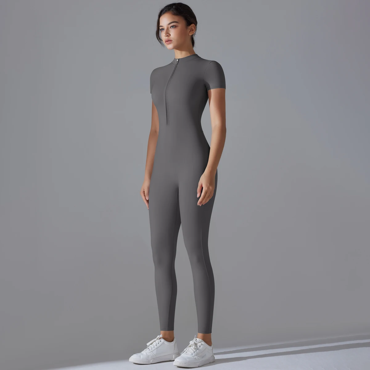 Yoga Set Women's Jumpsuits One-Piece Suit Zipper Short Sleeve Gym Push Up Workout Clothes Fitness Bodysuit Sportswear Tracksuit 3