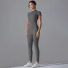 Yoga Set Women's Jumpsuits One-Piece Suit Zipper Short Sleeve Gym Push Up Workout Clothes Fitness Bodysuit Sportswear Tracksuit 3