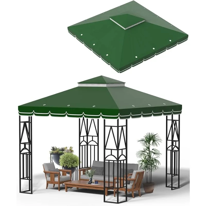 

Top Canopy Cover Replacement 10x10 FT Double Tiered Gazebo Covers for Yard Patio Garden Canopy Sunshade (Green with lace)