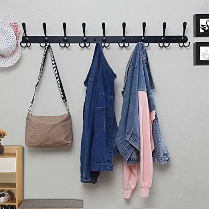 Coat Rack Wall Mounted Long,5 Tri Hooks For Hanging Coats, Coat