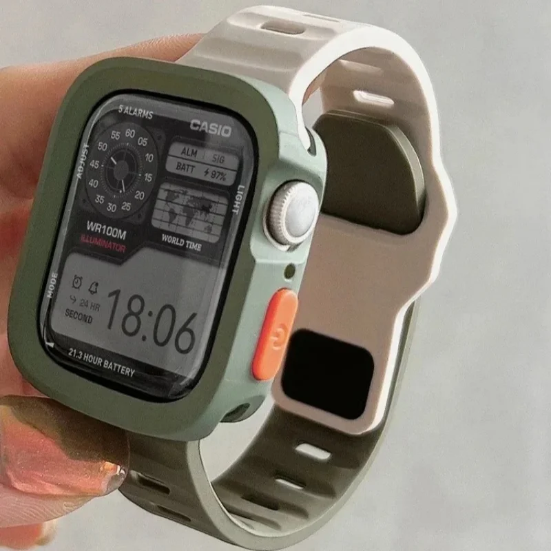 애플 워치 밴드용 케이스 및 스트랩, 실리콘 워치 밴드 팔찌, 한국 iWatch 시리즈 8 9 7 6 SE 5 4, 44mm, 40mm, 45mm, 41mm, 울트라 2, 49mm