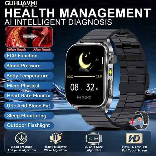 2026 New 650nm Laser Therapy Health Smartwatch Men ECG Blood Pressure Lipid Uric Acid Bluetooth Call Smart Watch For Android IOS - Image 9