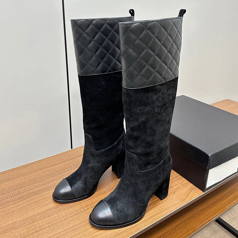 

Autumn Trend Female Boots 2023 New Sewing Rhombic Lattice Design Upper Long Boots Appear Thin Banquet Ladies High Heels