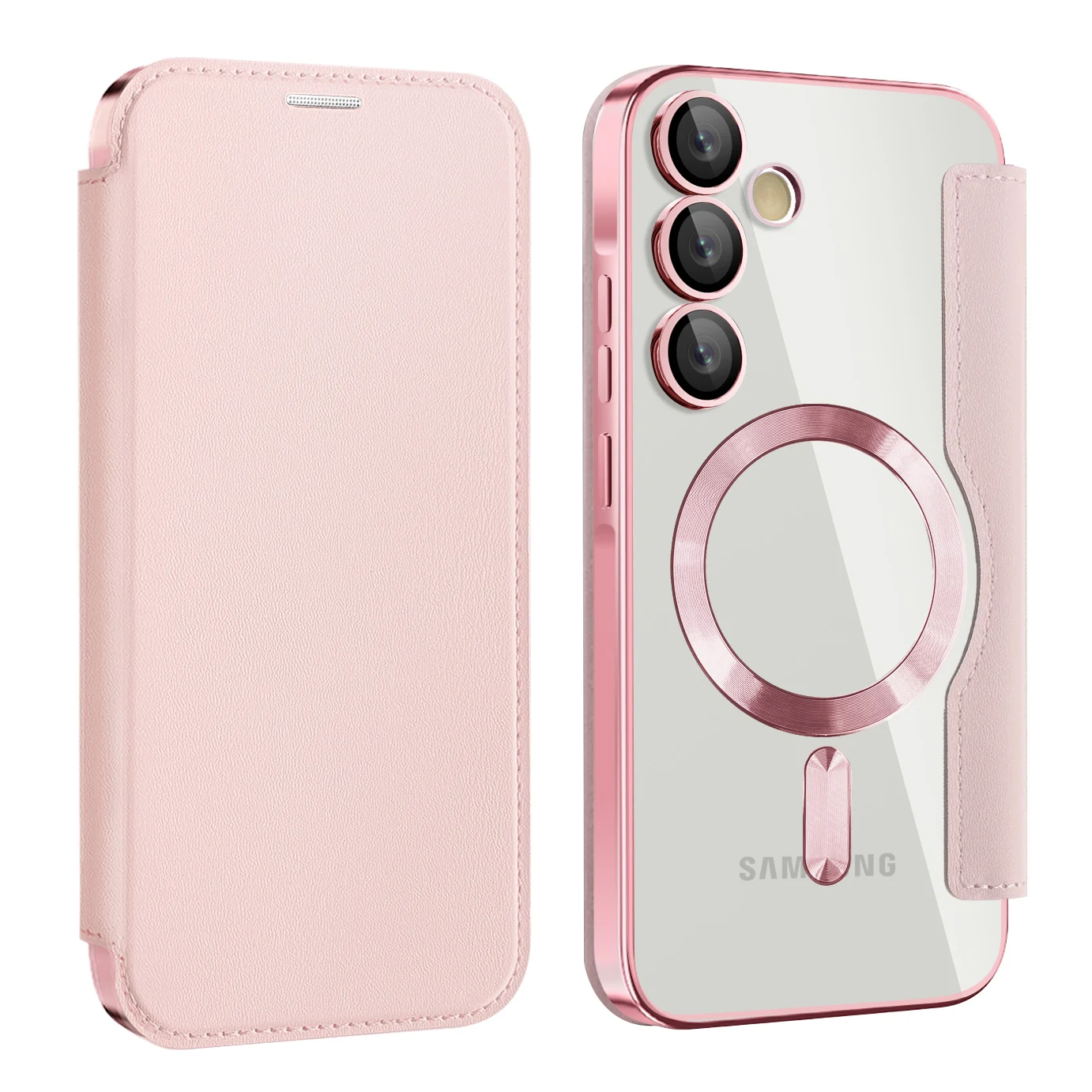 Electroplated Flip Leather Card Case with MagSafe Wireless Charging Protection