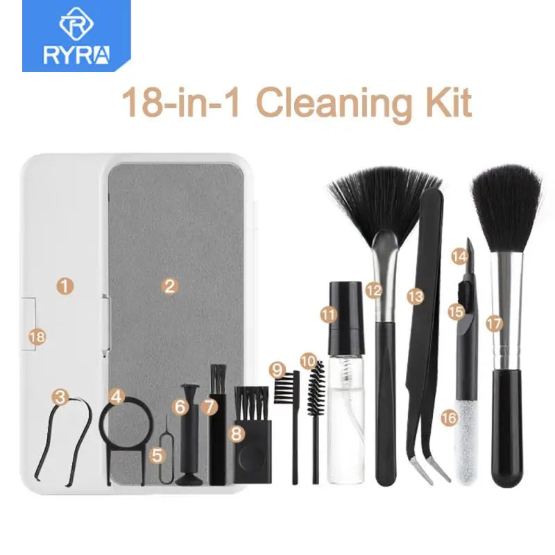 

RYRA 18 In 1 Keyboard Cleaning Brush Kit Keycap Puller Earbuds Cleaner For Airpods Pro Bluetooth Earphones Case Cleaning Tools