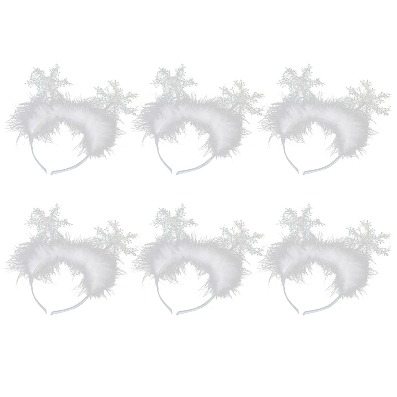 6 Pcs Christmas Ornaments Christmas Headdress Snowflake Headband Party Supplies For Children White