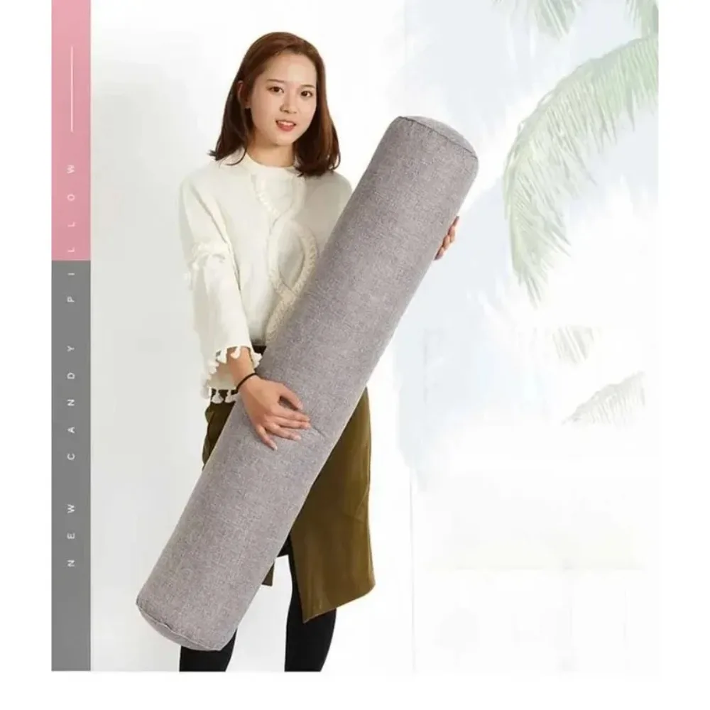 솔리드 컬러 코튼 린넨 원통형 허리 쿠션 소파 사무실 침대 등받이 쿠션 탈부착..