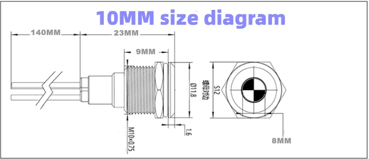 Description Picture 6 of item6/8/10/12/16/19/22MM LED Metal Indicator Light Waterproof Signal Light With Wire 3V 5V6V12V 24V 220V Red/Yellow/Blue/Green/White
