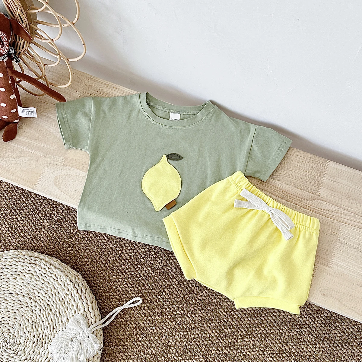 New Summer Baby Clothes Set Infant Toddler Fruit Lemon Print Round Neck T-shirt+Shorts Newborn Boys Girls Outfit Set 2PCS 4