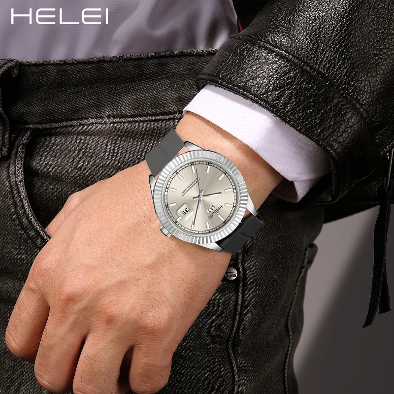 HELEI2024 hot retro men's watches fashion gradient dial men's silicone strap waterproof men's watches gift for men