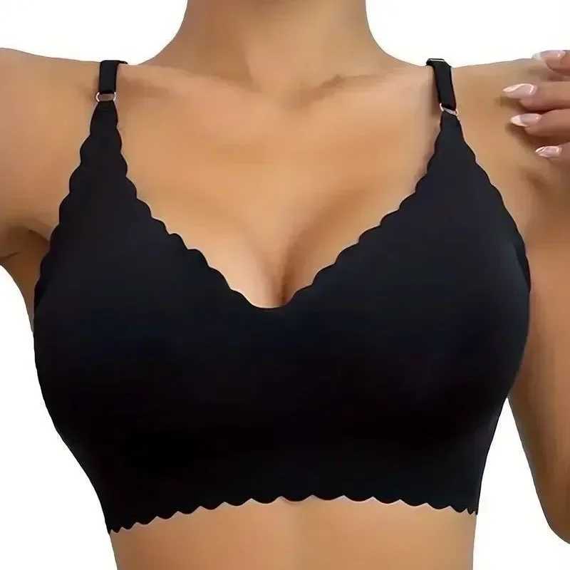 Seamless Ice Silk Ultra-Thin Breathable Bra Comfortable Breathable Underwear Women's Suspender Wavy Sexy Push-up Vest 3