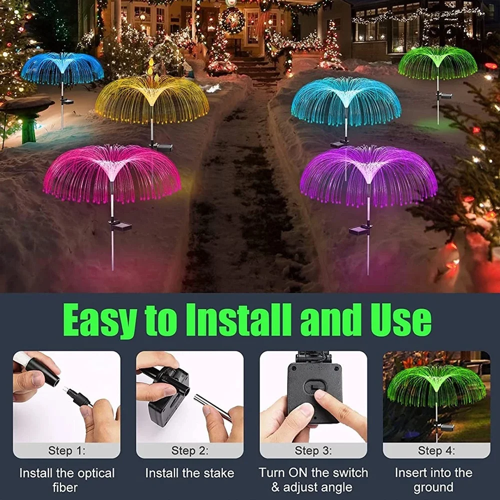 Firework Solar Flower Light Outdoor Jellyfish Light 7 Colors Changing Waterproof Solar Pathway Lights Yard Patio Holiday Decor