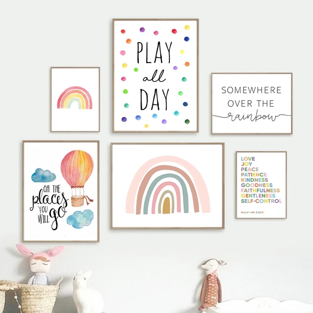 Playroom Play The Day Away Pastel Rainbow Poster