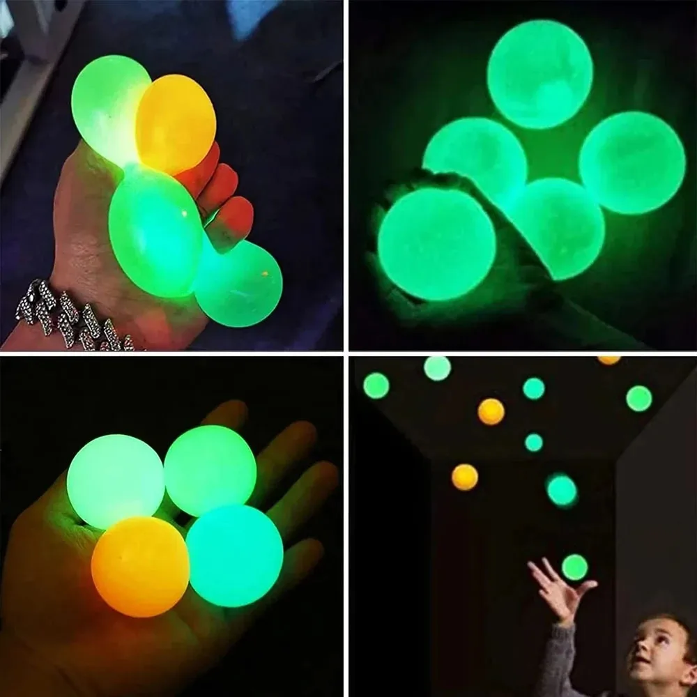 6cm Luminous Sticky Ball Toys Glow In The Dark Sticky Dark Ceiling Wall Balls Decompression Squeeze Toy For Kids Adults Gifts fluorescent sticky ball toy