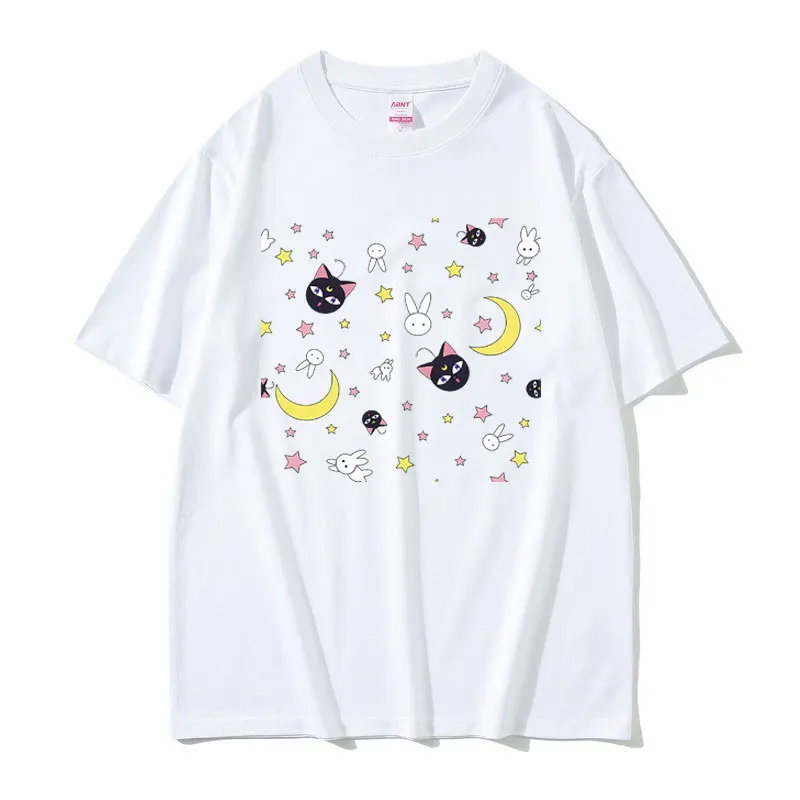 

Funny Moon Cat Rabbit with Praise for Its Art Graphic T-shirt Men Women Cute Kawaii Tshirt Unisex Korean Fashion Trend T Shirts