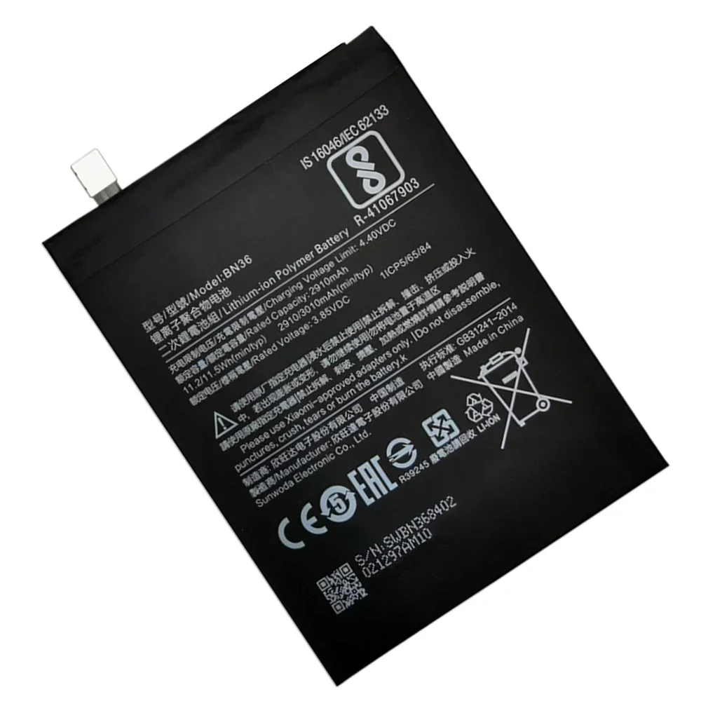 2024 Years 100% Orginal Xiao Mi BN36 2910mAh Battery For Xiaomi 6X A2 Mi6X MiA2 M6X MA2 High Quality Phone Replacement+Tools