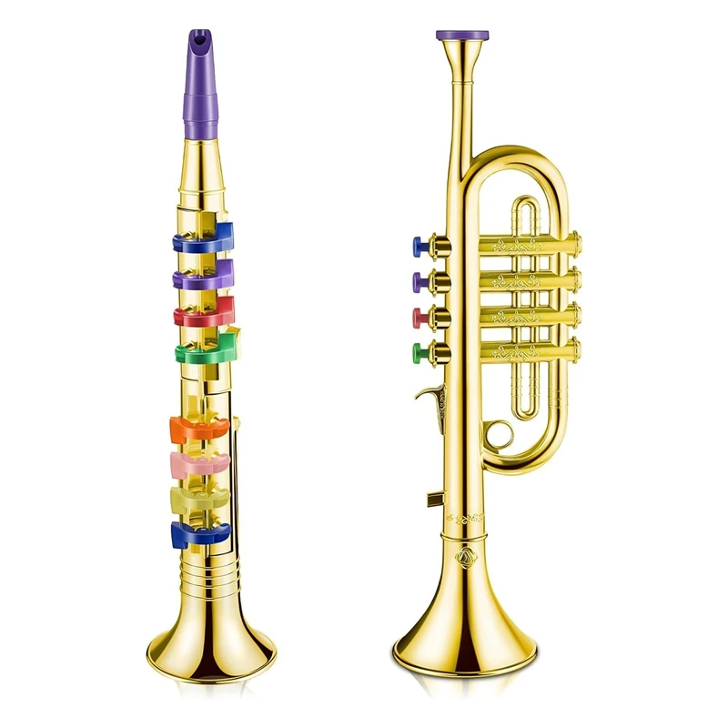 

Set Of 2 Music Instruments Trumpet And Saxophone Portable Clarinet With Colored Keys Educational Toy Accessories For Home School
