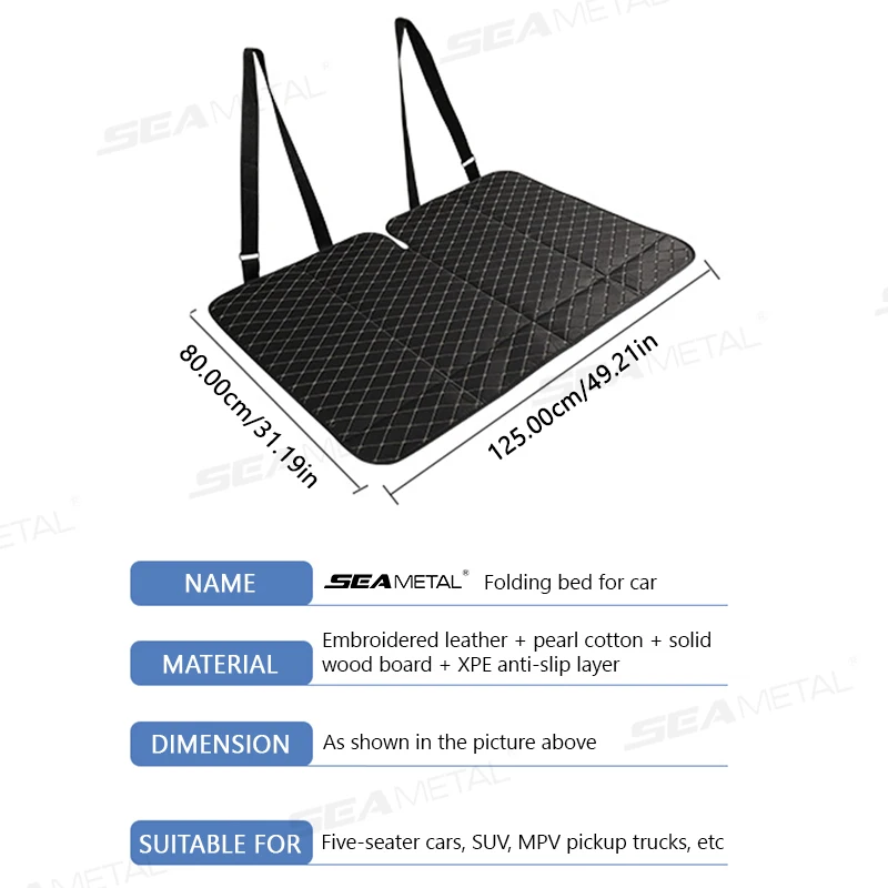 Car Sleeping Mattress Car Travel Bed for Rear Seat Foldable Wear-Resistant PU Travel Mattress for Car Traveling Suv Sedan